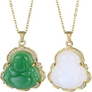 2Pcs Lucky Laughing Buddha Pendant Set Adjustable Stainless Steel Necklace